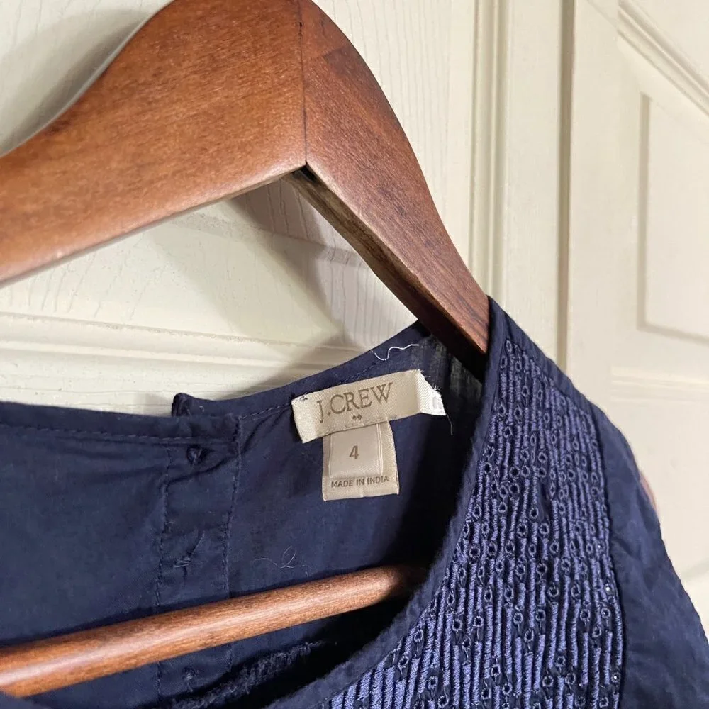 J. Crew Womens Navy Blue Sleeveless Embroidered Yolk Boxy Blouse Size 4
